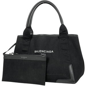 BALENCIAGA Navy Blue Cabas Handbag Tote Bag Black Canvas